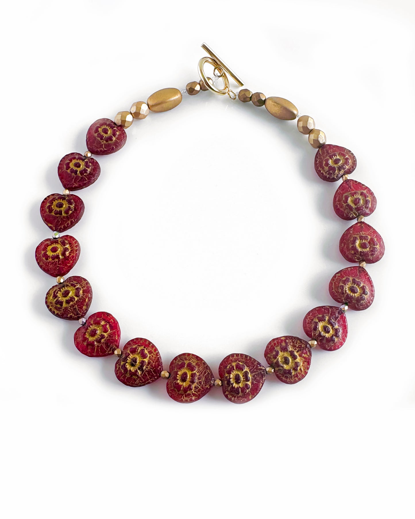 Collar-choker corazones de vidrio granate