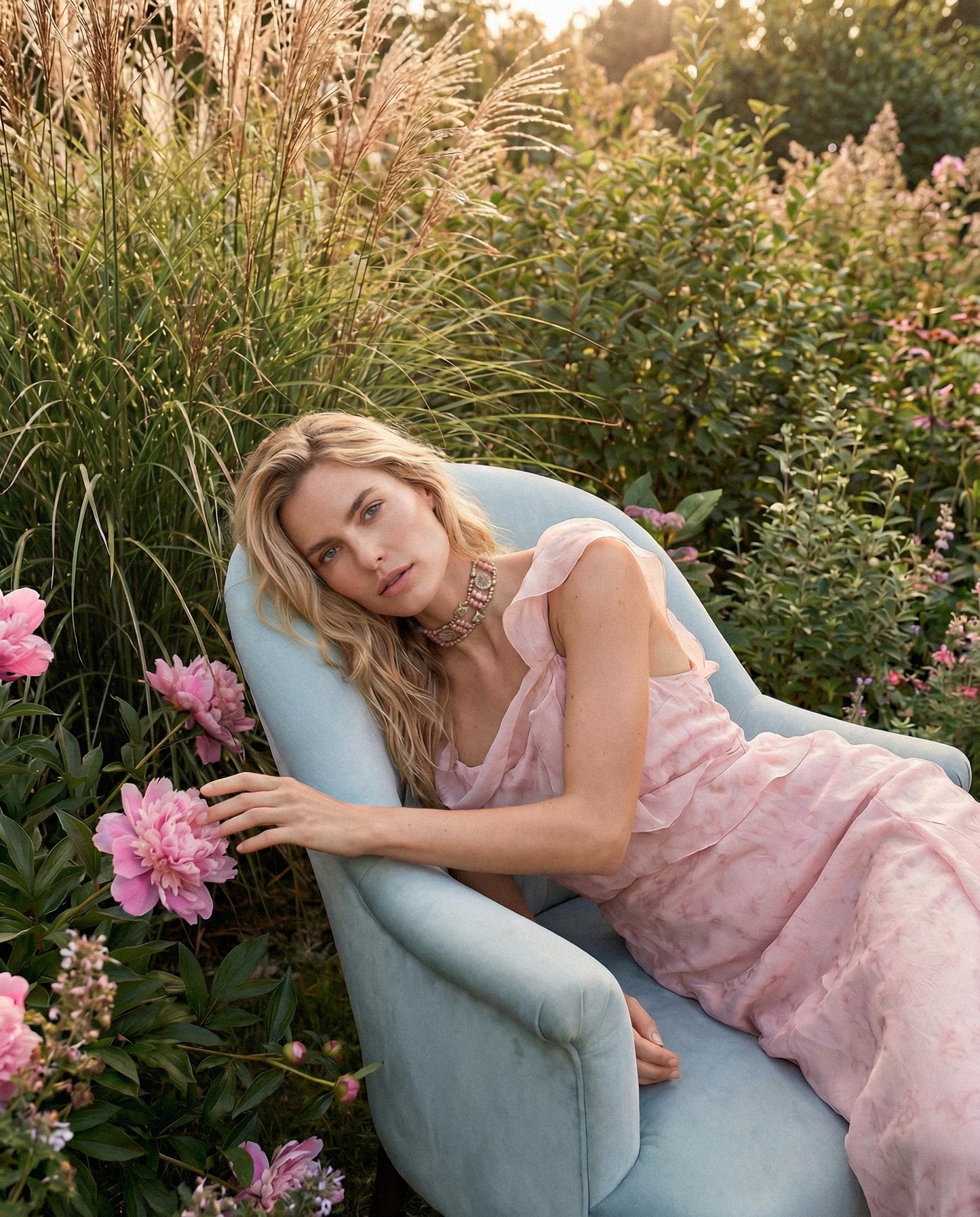 Choker Fiori con cristales rosa nude