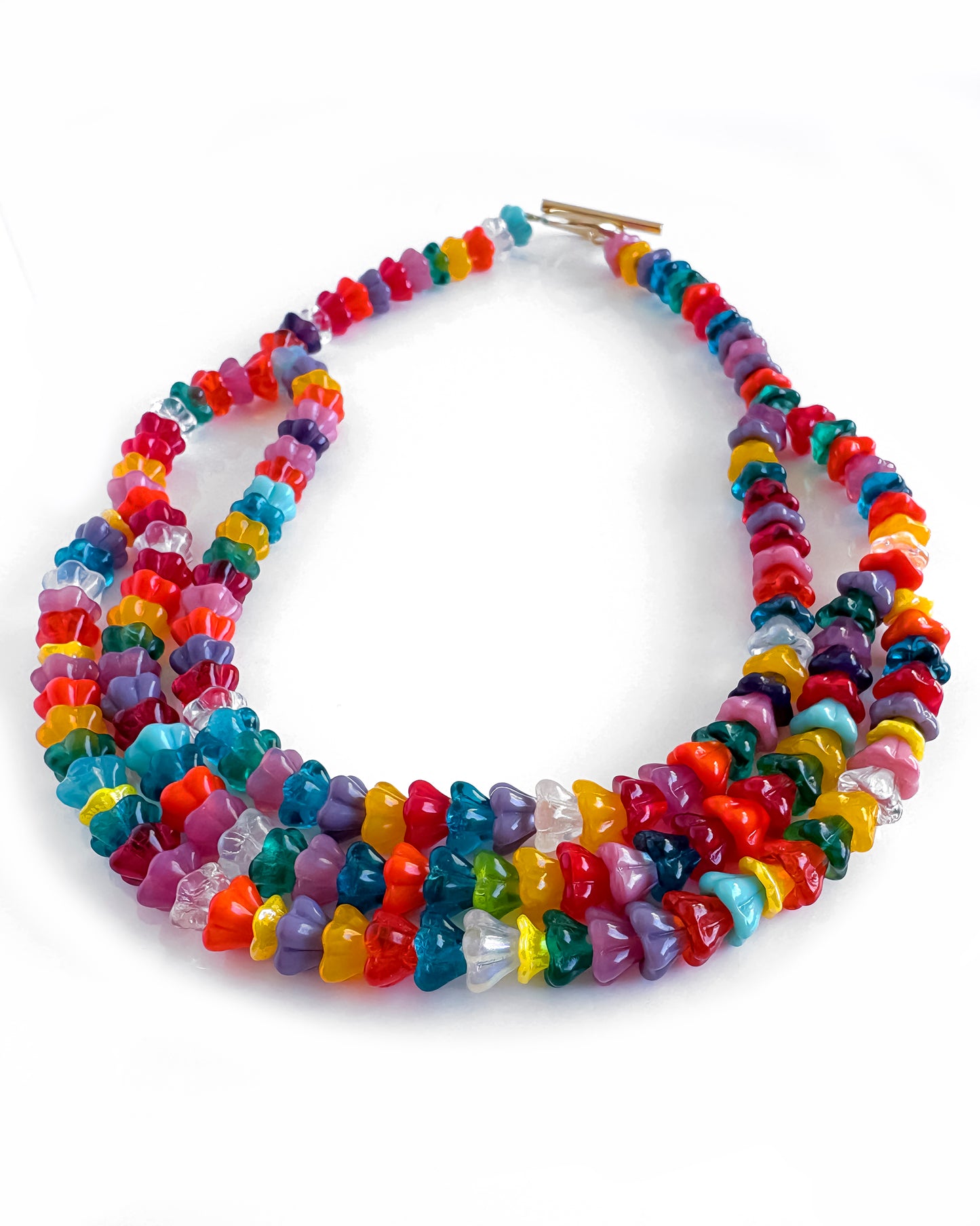 Collar triple flores de cristal multicolor