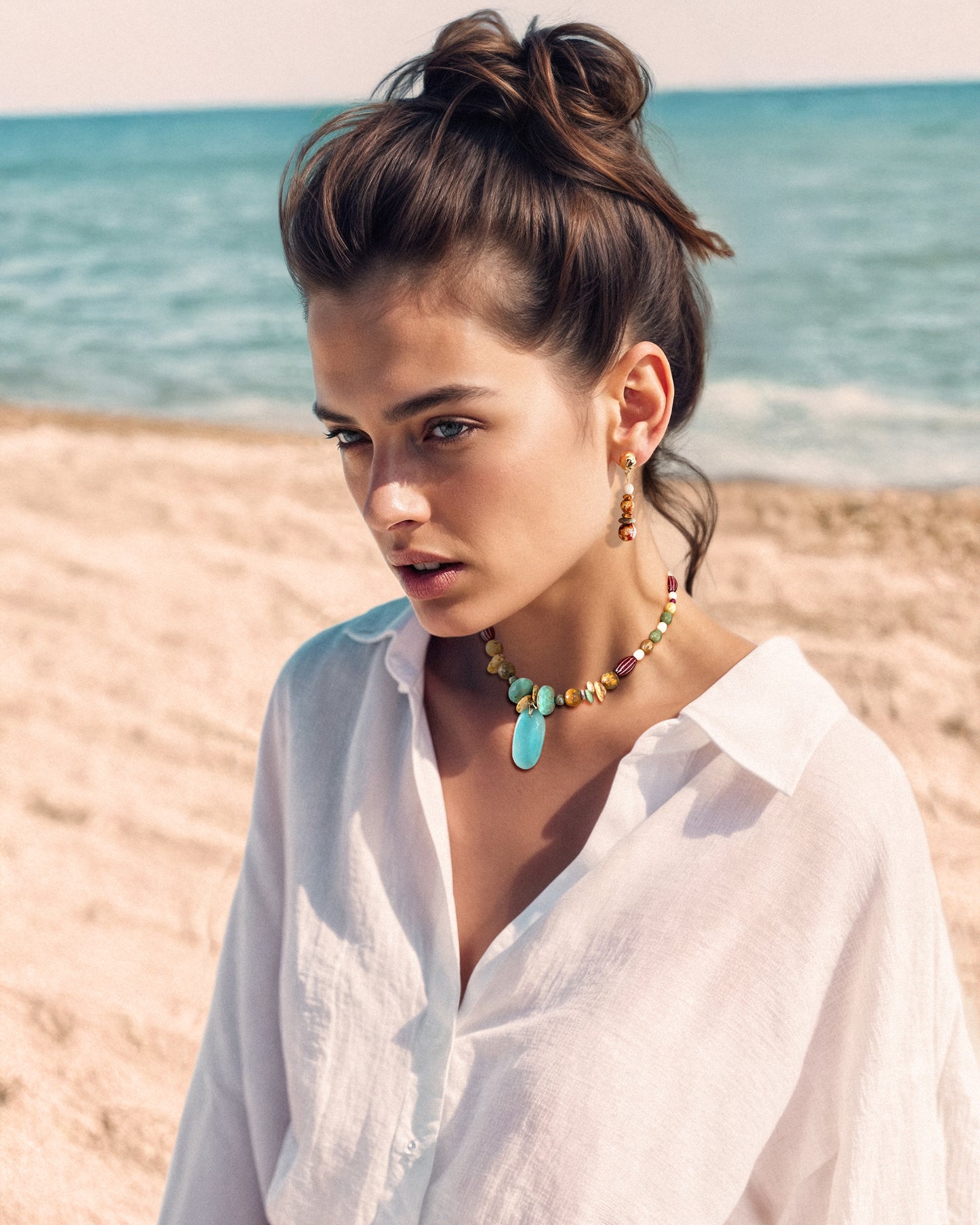 Collar colgante Amazonita y vidrio rosado colección CALA TERRA