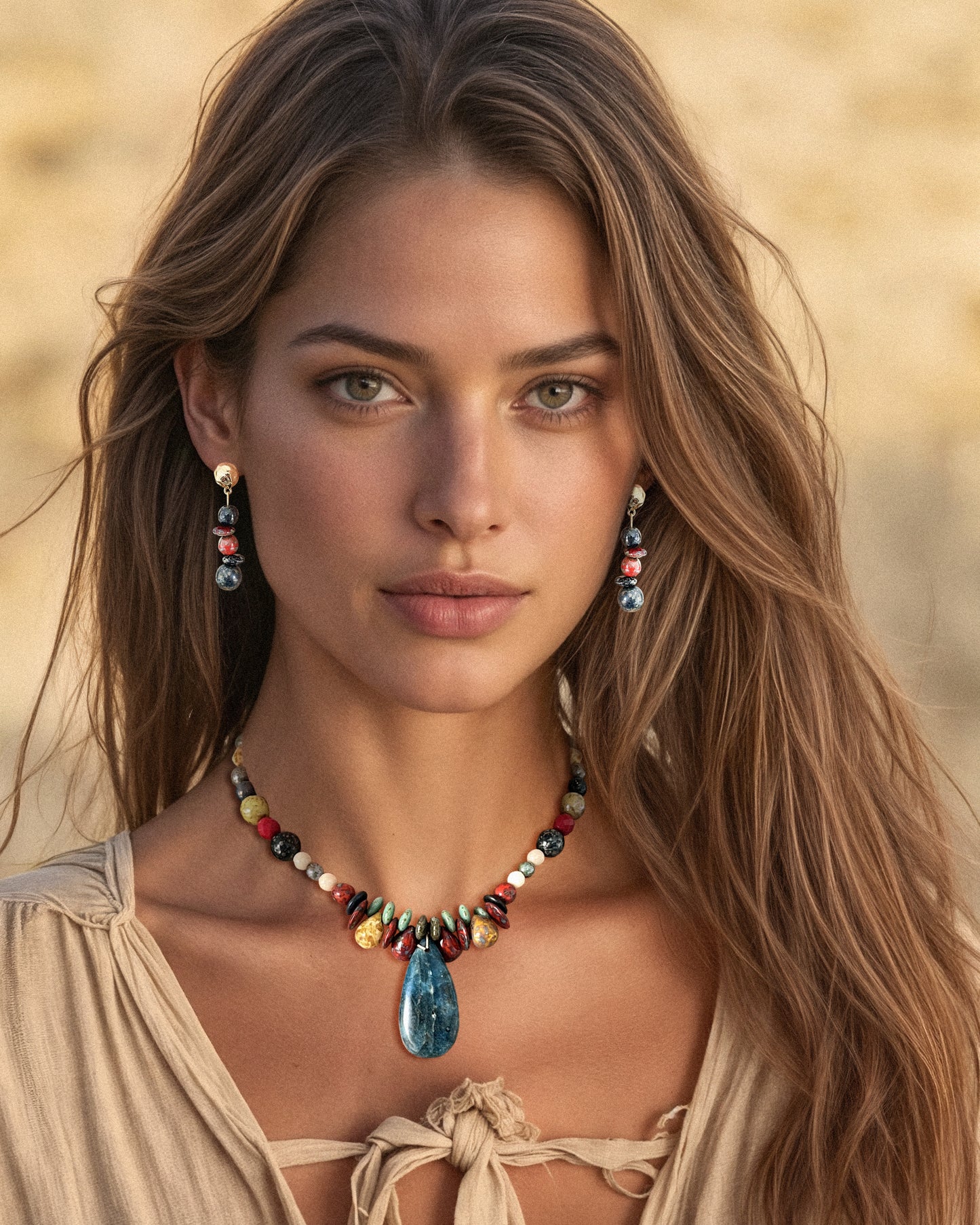 Pendientes vidrio azul y rojo colección CALA TERRA