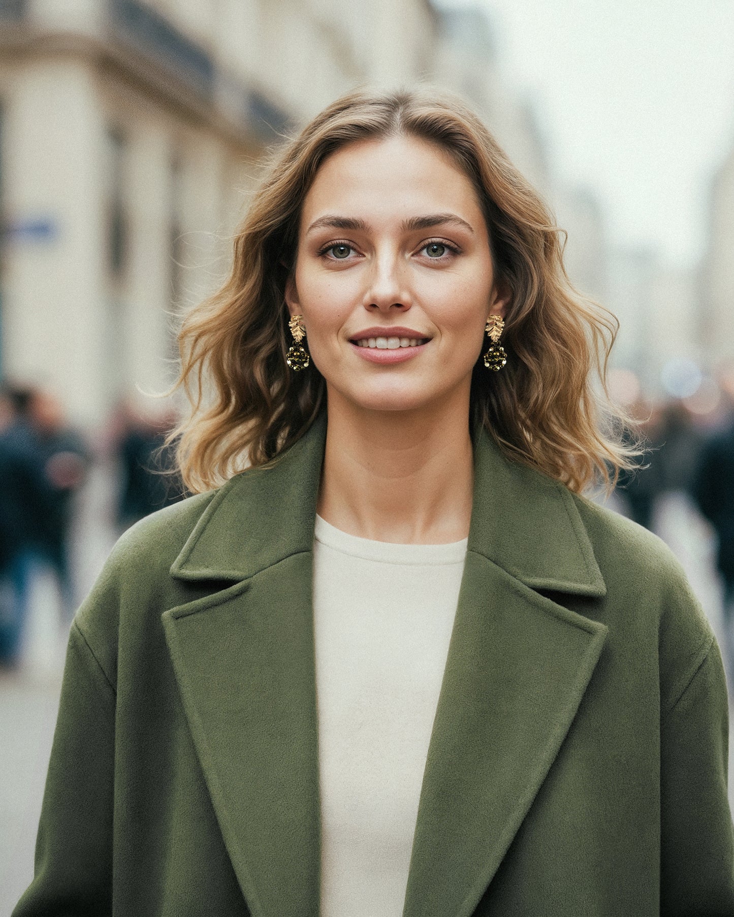 Pendientes Hoja de cristales verde oliva