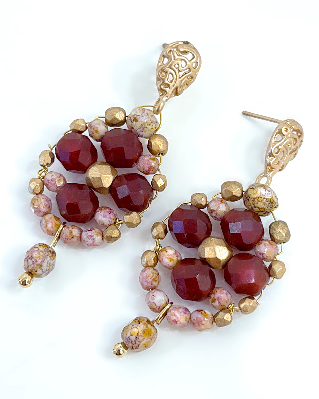 CALA earrings with crystals -Almond and Cherry-