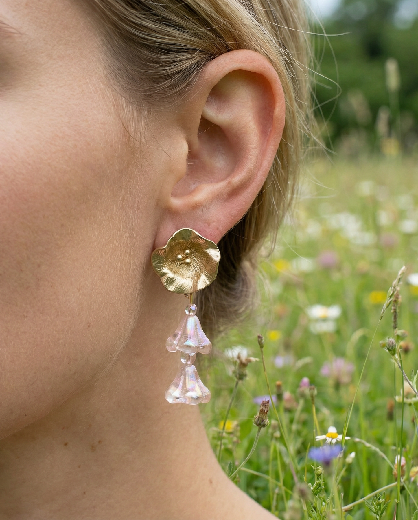 Pendientes Campanilla con cristales rosa transparente