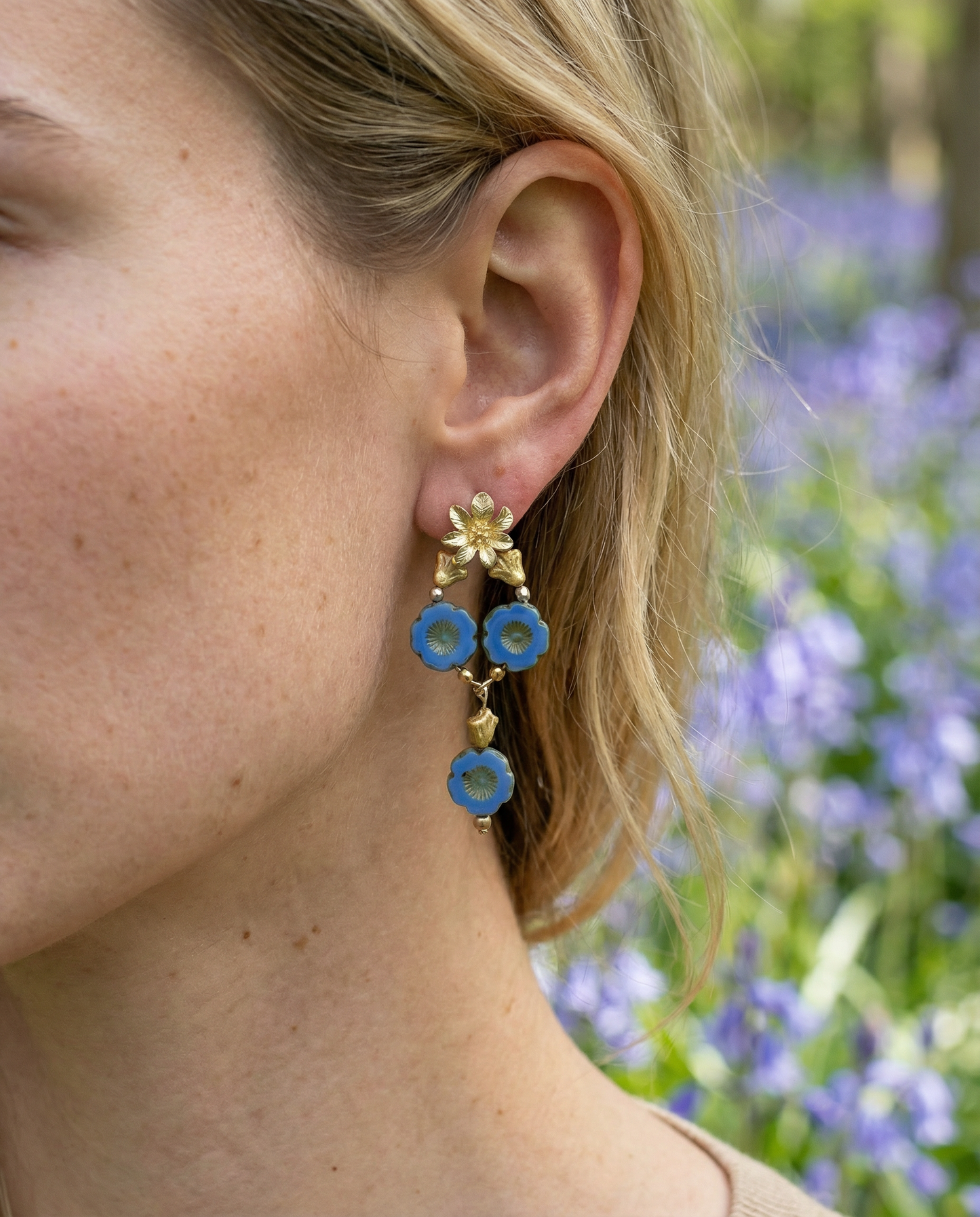 Pendientes de flores azules Hawai