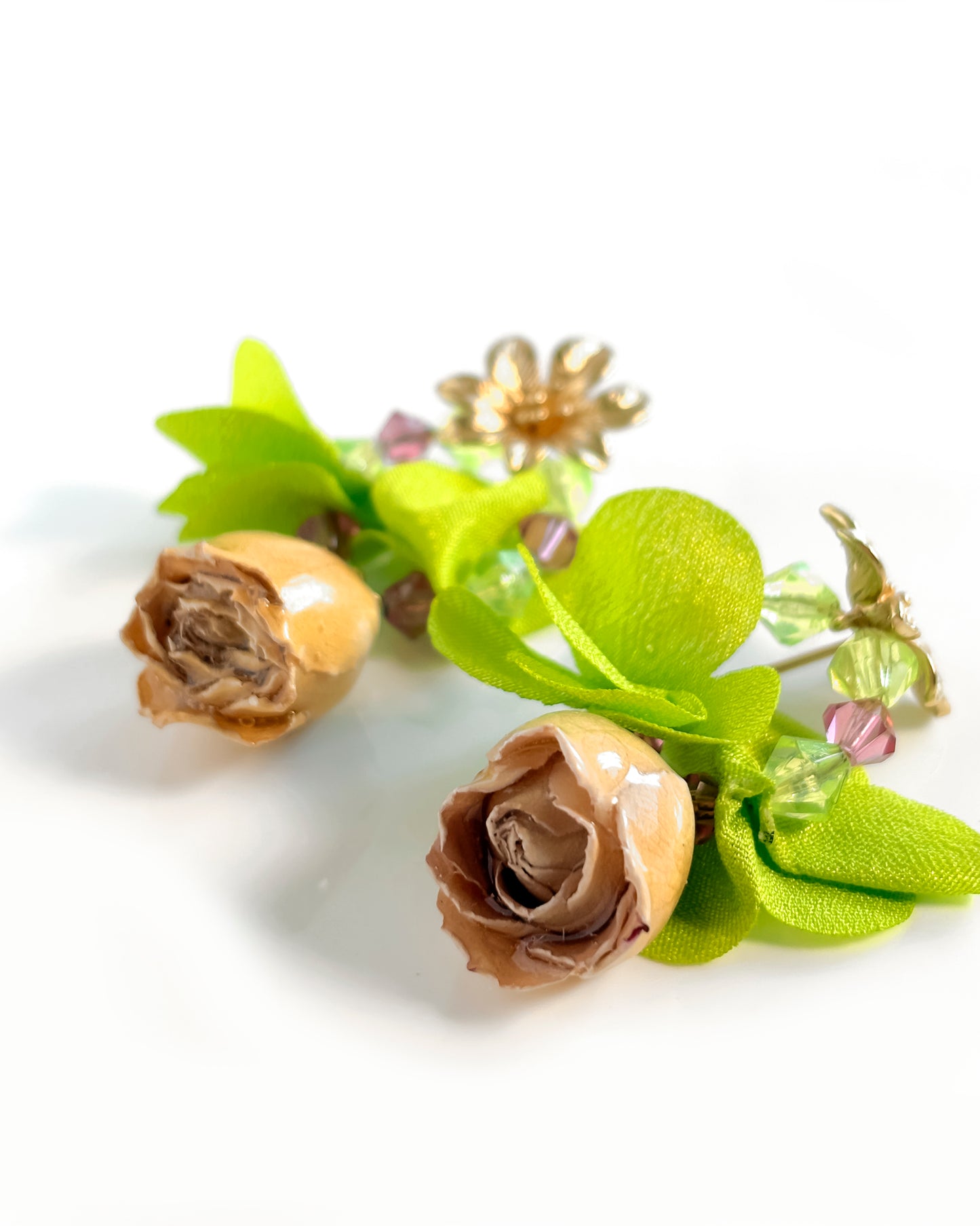Pendientes Flor natural cristales lima y rosa