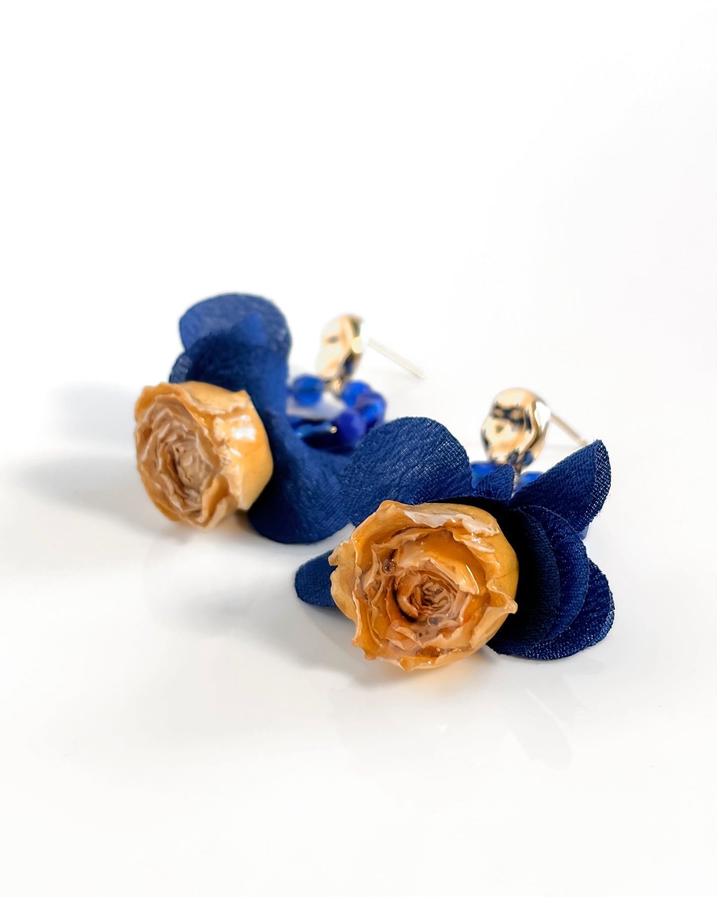 Pendientes Flor natural cristales azules