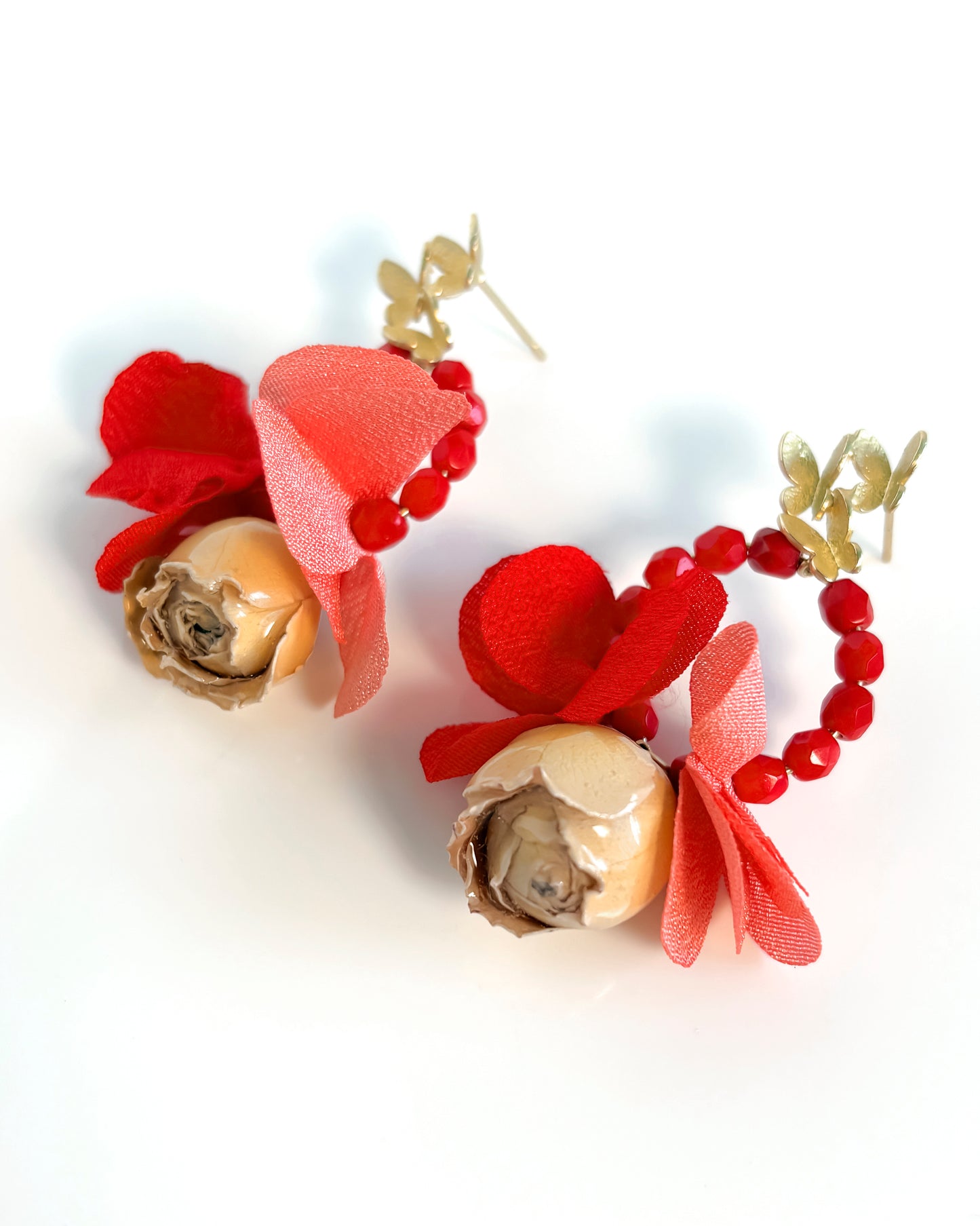 Pendientes Flor natural cristales coral