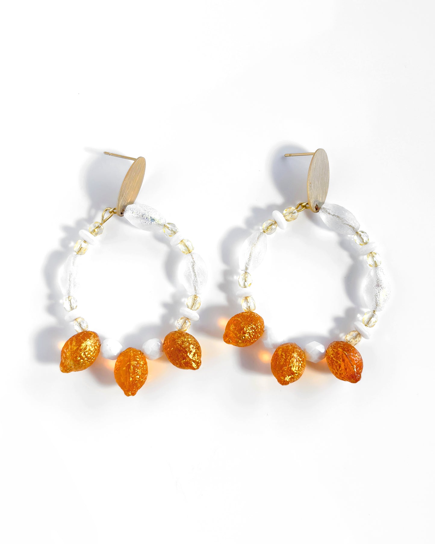 Large hoop earrings with lemon and clear Bohemian crystals