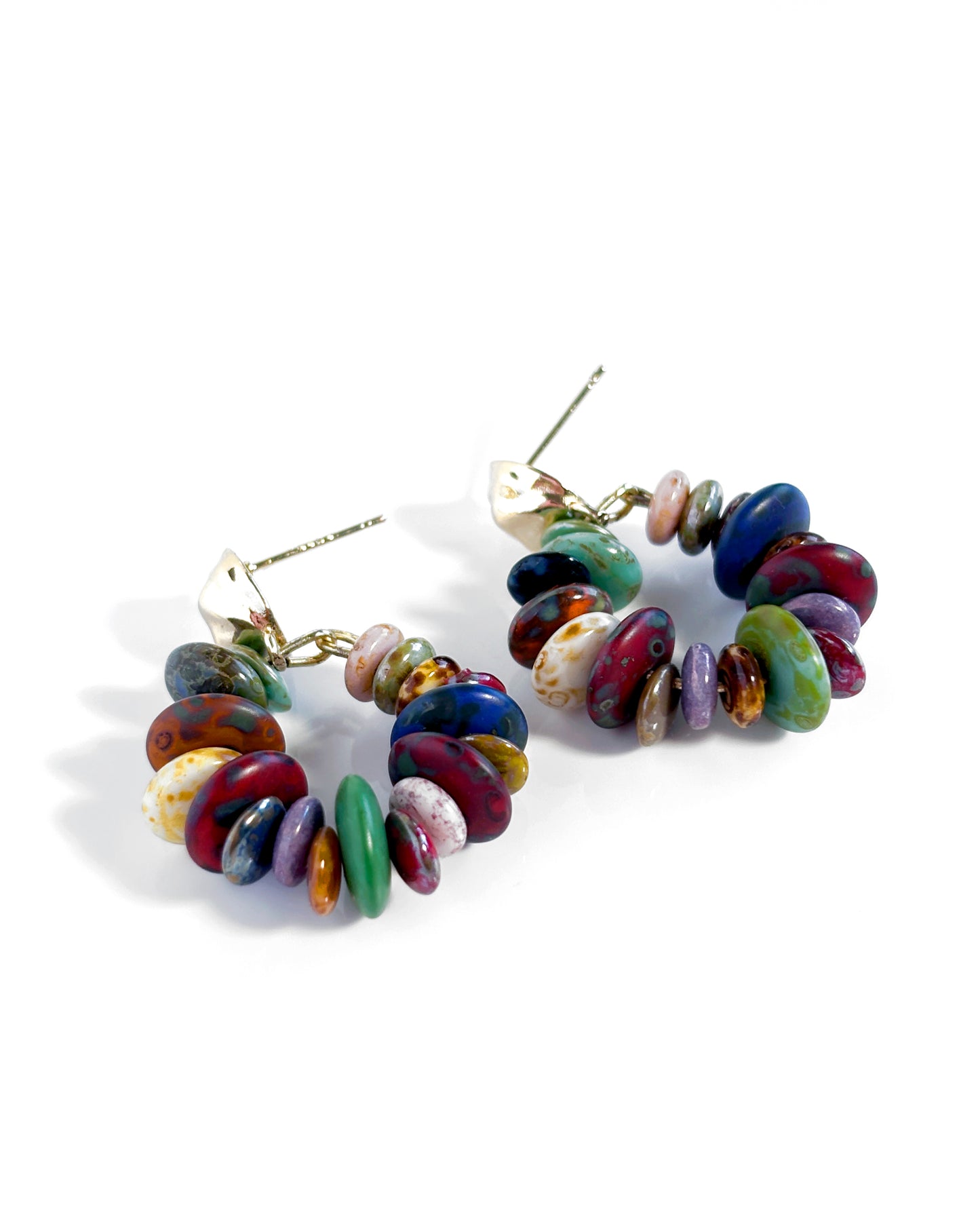 Boho-style multi-colored hoop earrings with Bohemian crystals