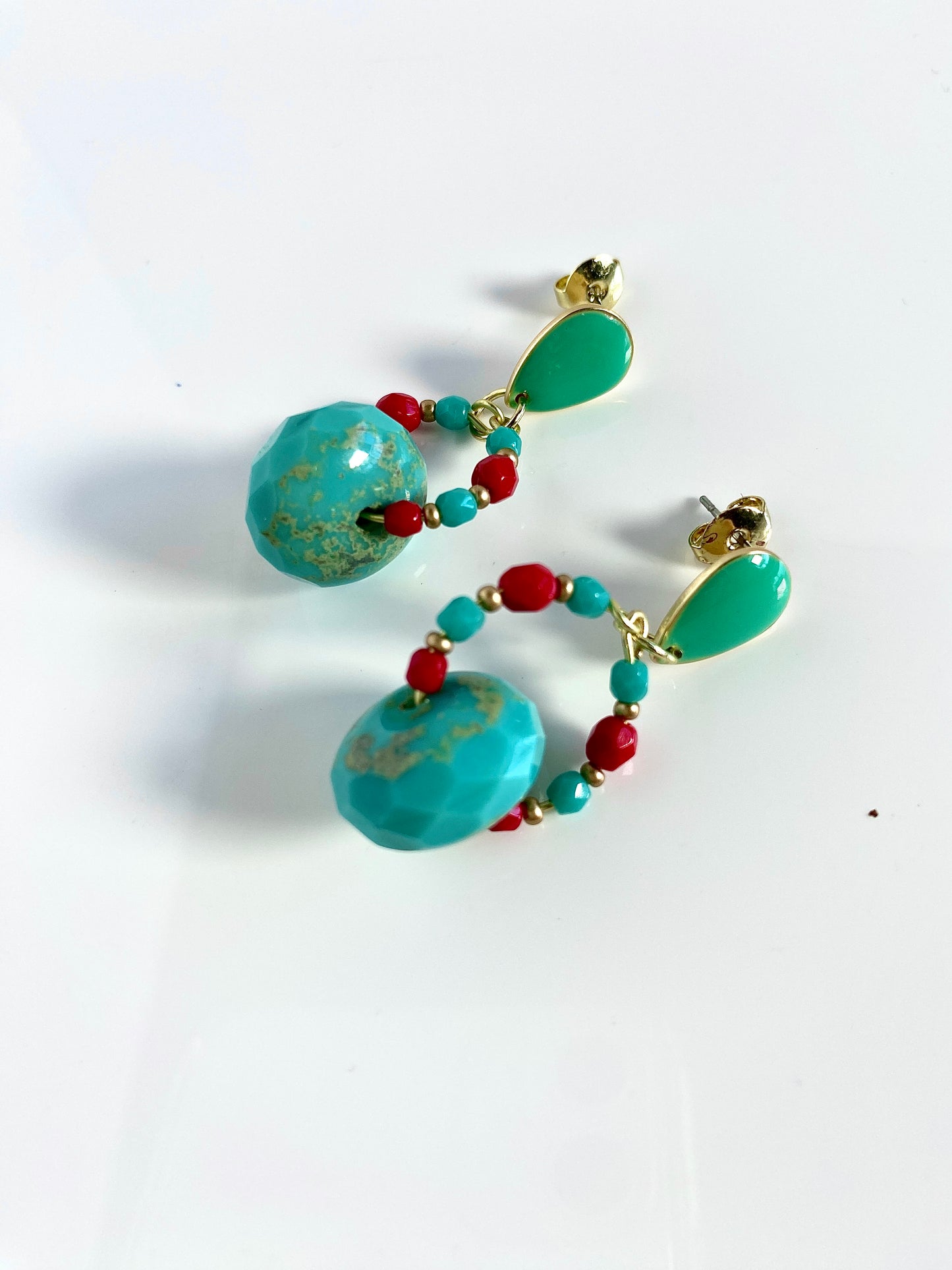 Hoop earrings with large turquoise crystal