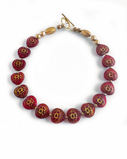 Collar-choker corazones de vidrio granate