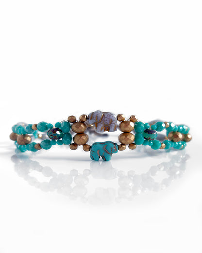 Choker boho con cristales turquesas y elefantes