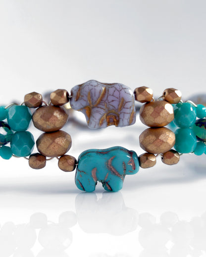 Choker boho con cristales turquesas y elefantes