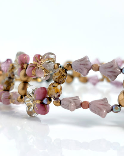 Choker Fiori rosa pastel con cristales dorados