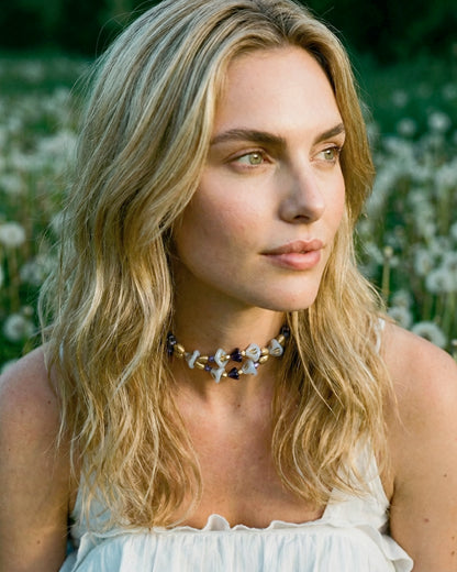 Choker Campanillas con cristales malva oscuro