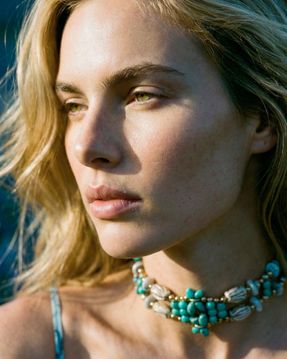 Choker Fiori con cristales turquesa