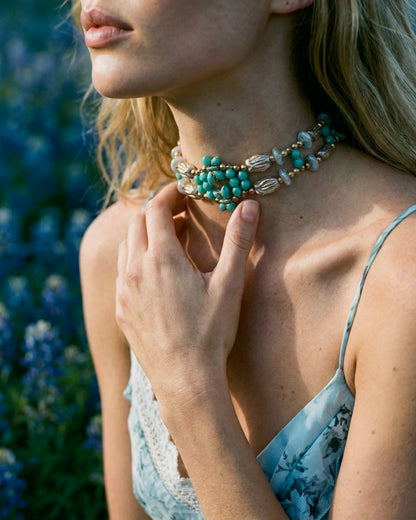 Choker Fiori con cristales turquesa