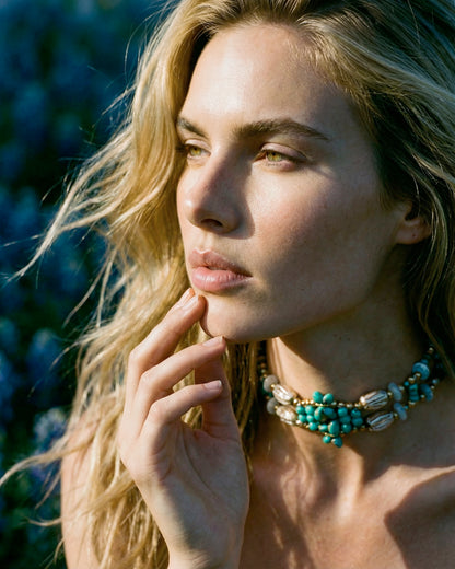 Choker Fiori con cristales turquesa