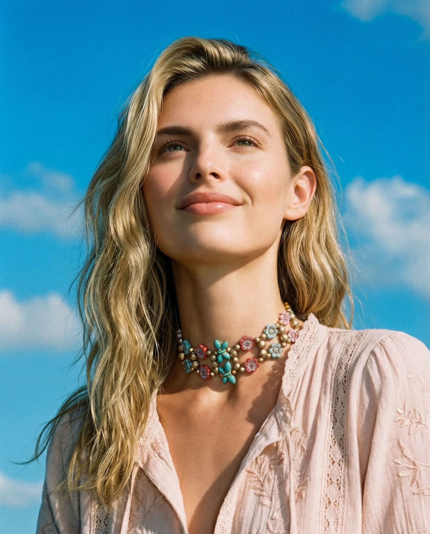 Choker Fiori con cristales flor boho multicolor