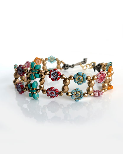 Choker Fiori con cristales flor boho multicolor