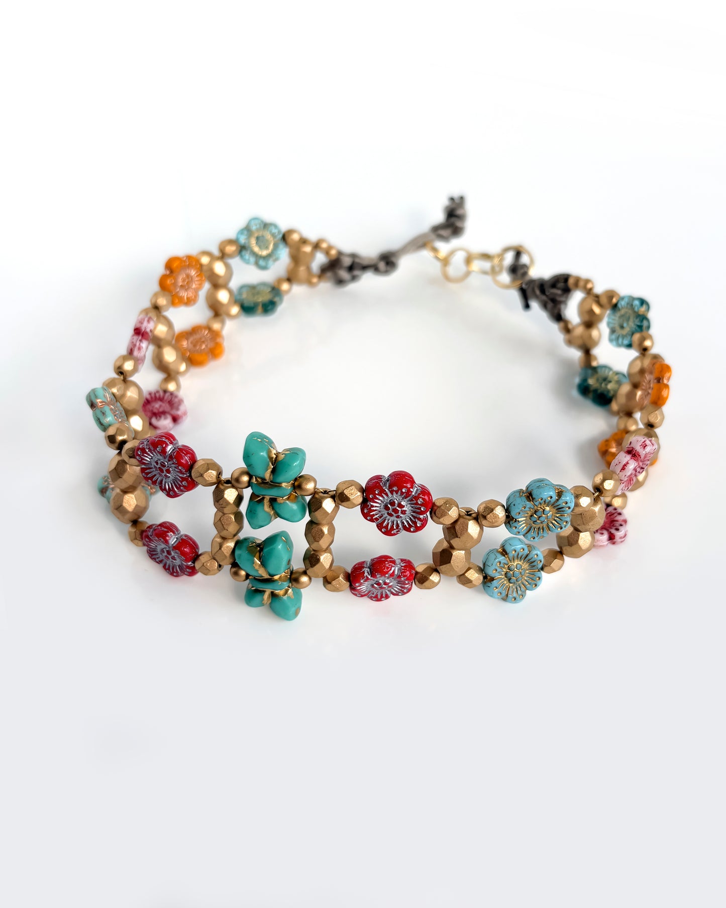 Choker Fiori con cristales flor boho multicolor