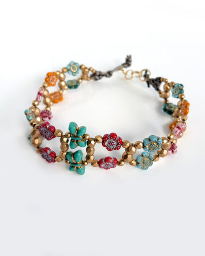 Choker Fiori con cristales flor boho multicolor