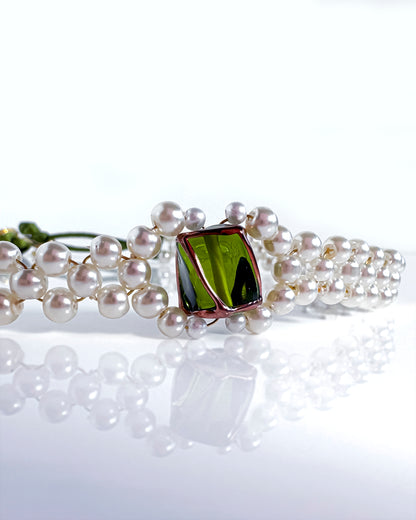 Choker fino de perlas de cristal y cristal verde