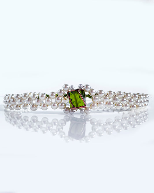Choker fino de perlas de cristal y cristal verde