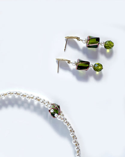 Choker fino de perlas de cristal y cristal verde