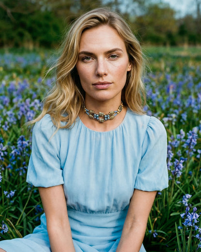 Choker Fiori con cristales azul celeste