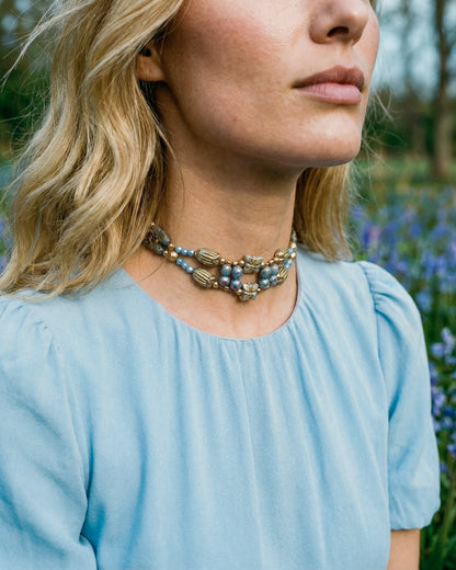 Choker Fiori con cristales azul celeste