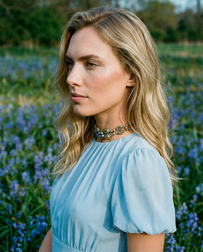 Choker Fiori con cristales azul celeste