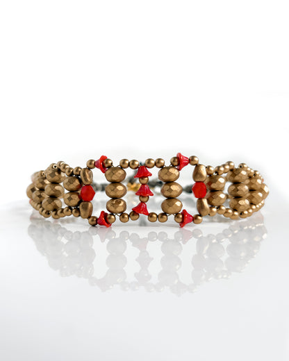 Choker Fiori con cristales coral y dorado, diseño floral artesanal