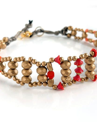 Choker Fiori con cristales coral y dorado