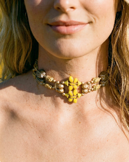 Choker Fiori con cristales amarillos