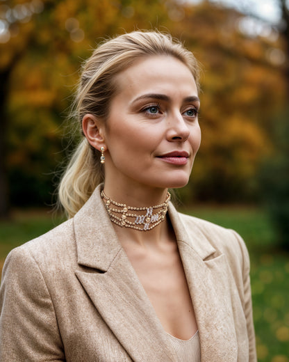 Transparent and gold cross choker