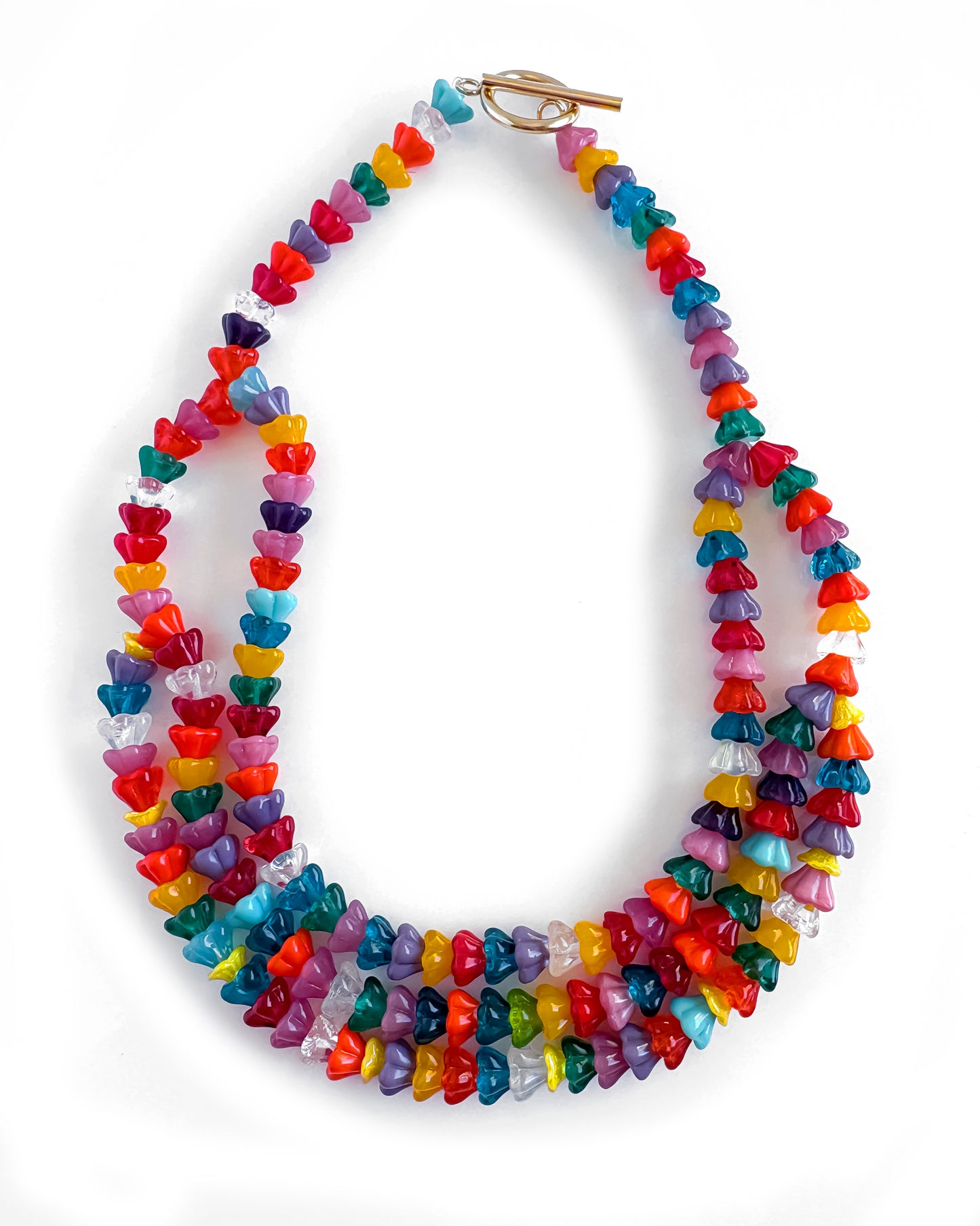 Collar triple flores de cristal multicolor