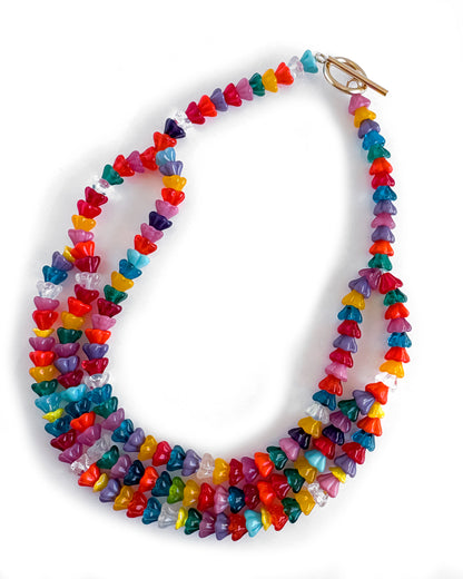 Collar triple flores de cristal multicolor