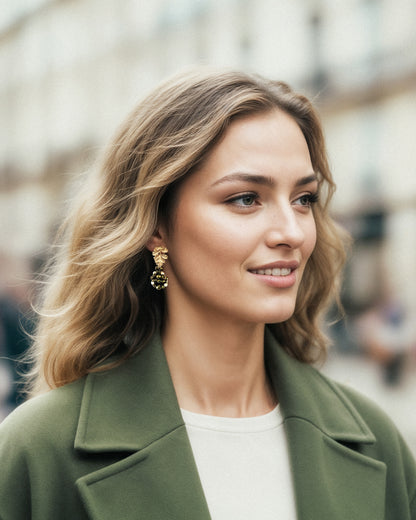 Pendientes Hoja de cristales verde oliva