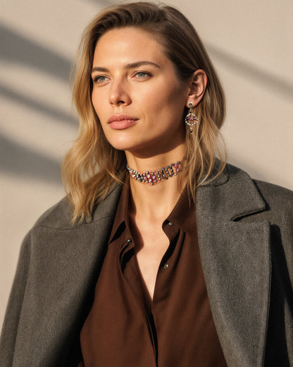 Choker de cristales café y chocolate