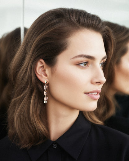 Pendientes largos Aura de cristales transparentes castaño