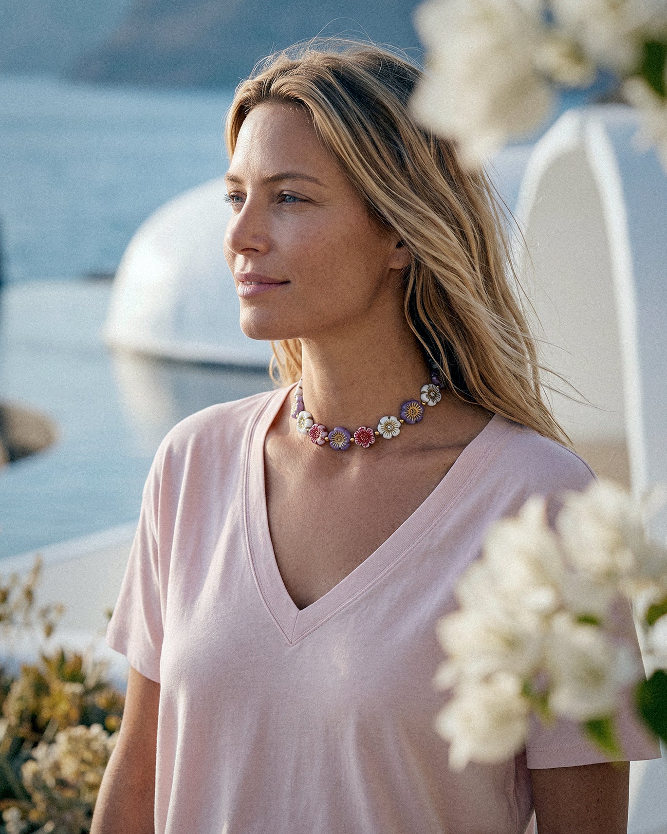 collar choker flores vidrio multicolor boho elegante artesanal