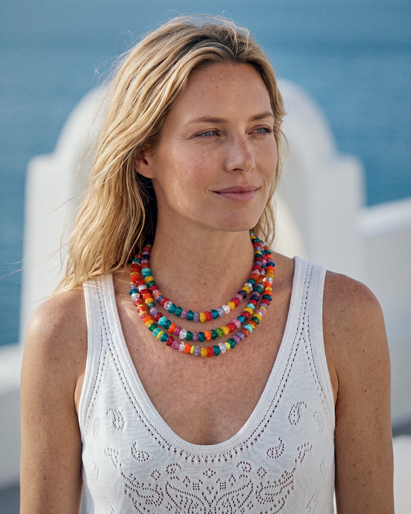collar triple flores cristal multicolor boho