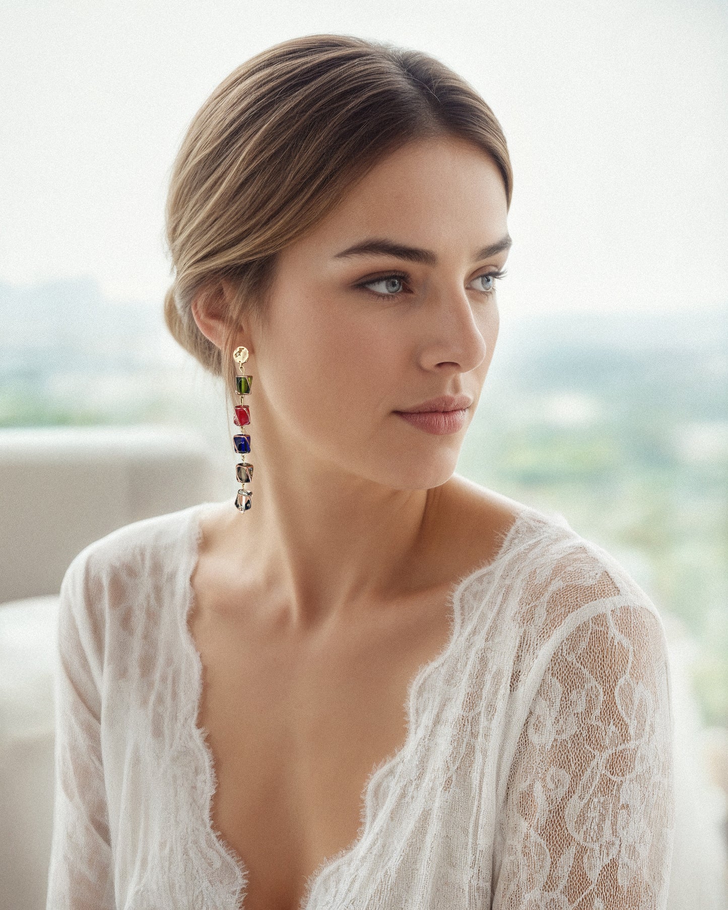 Pendientes largos Aura de cristales de colores