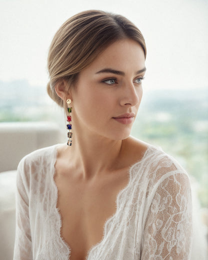 Pendientes largos Aura de cristales de colores