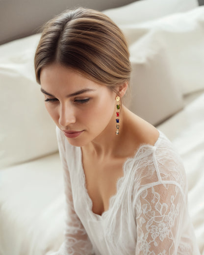 Pendientes largos Aura de cristales de colores