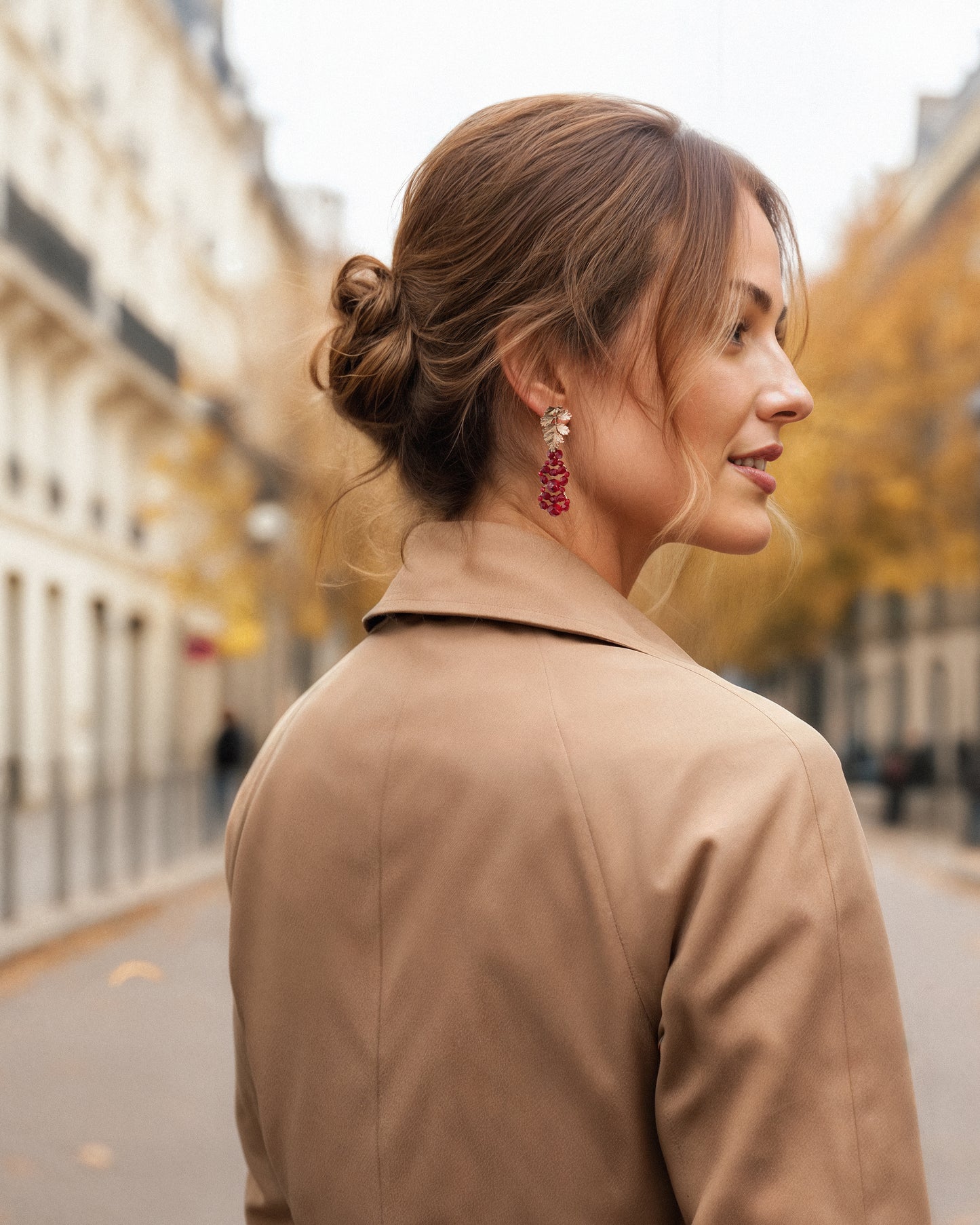 Pendientes Hoja cristales granate