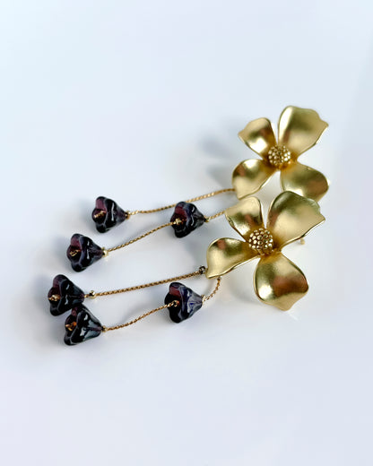 Pendientes Flor cristales malva oscuro