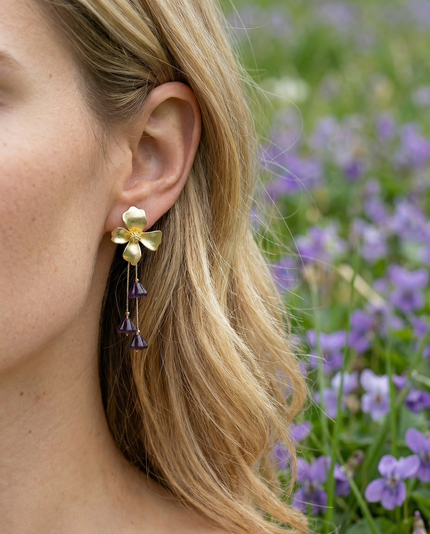 Pendientes Flor cristales malva oscuro